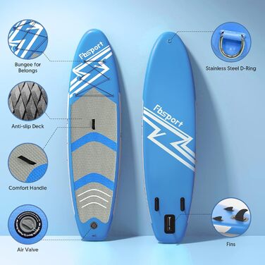Надувна SUP-дошка FBSPORT 3,2 м з рюкзаком, веслом, насосом, плавником і ременем, протиковзке покриття, для підлітків і дорослих