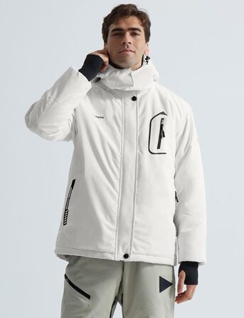 Куртка гірськолижна чоловіча GEMYSE, водонепроникна, вітронепроникна, з підкладкою, зимова, з капюшоном, для спорту, відпочинку, активного відпочинку (біла, XXL)