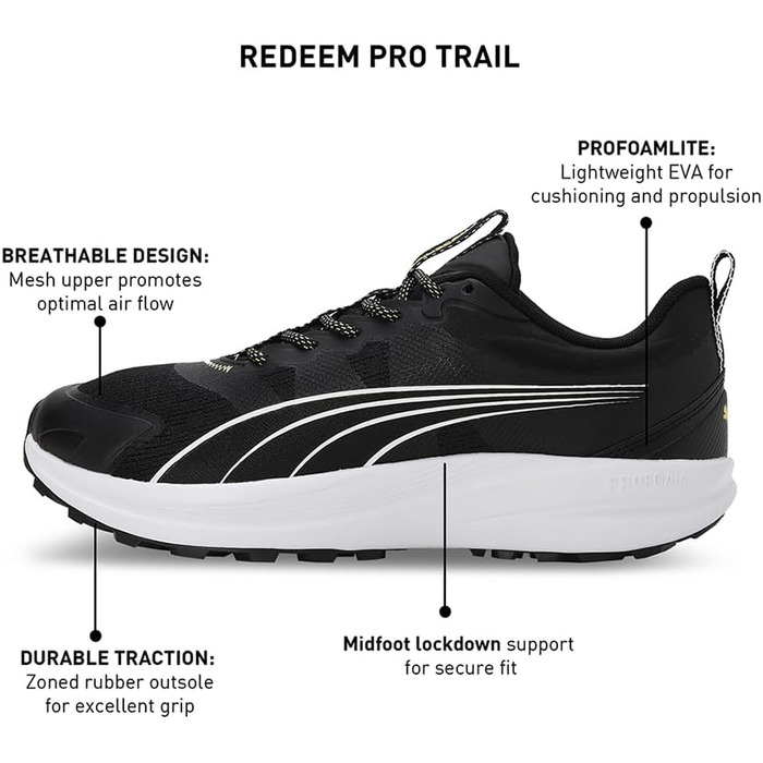 Кросівки для бігу PUMA Pro Trail - чорно-жовті, 41 EU