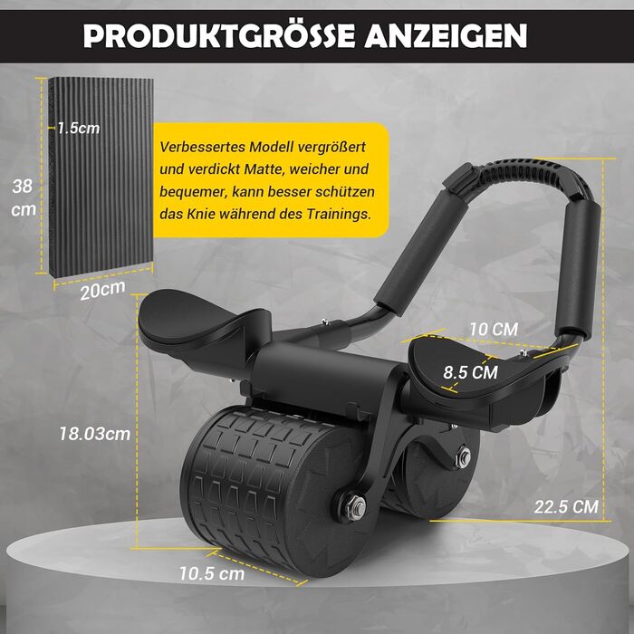 Ролер для пресу COFOF - тренажер для пресу з автоматичним відскоком, килимок для колін та підтримка ліктів, стабільні подвійні колеса