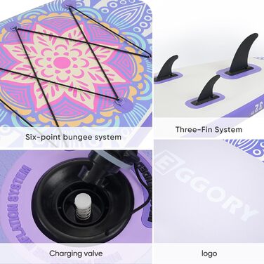SUP-дошка надувна Totem Violett, широка, з фіном та ручним насосом для плавання