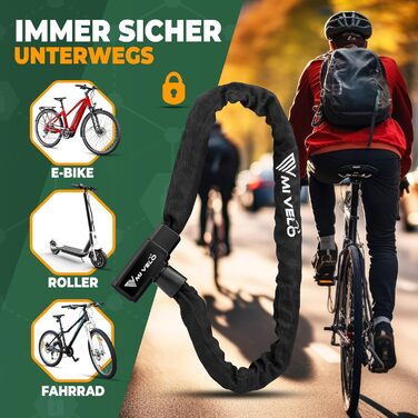 Замок для велосипеда MIVELO з ланцюгом, висока безпека, 85 см, ланцюговий замок для E-bike, MTB та шосе, з ключем