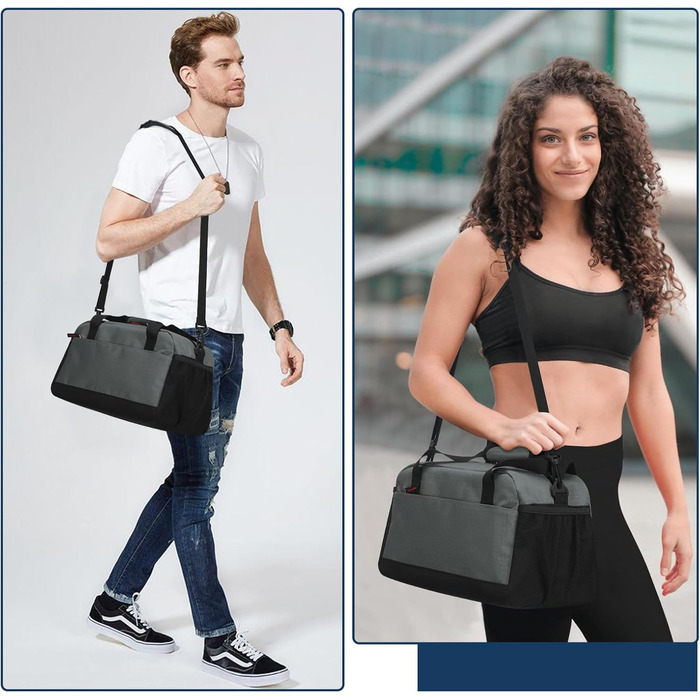 Спортивна сумка маленька з відділенням для мокрого - 35x20x20 см, ручна поклажа, міні-дупель-сумка з кількома відділеннями для спорту, відпочинку, коротких подорожей (темно-сірий)