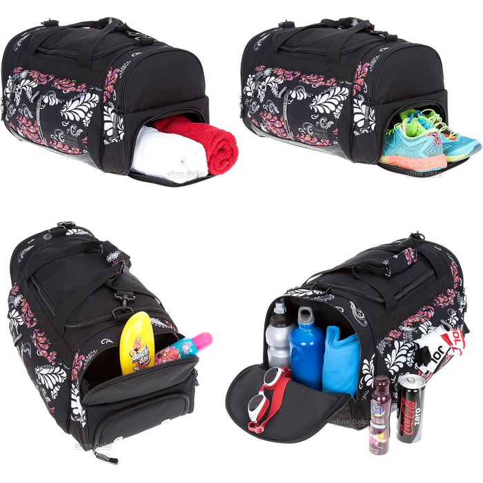 Спортивна сумка ALESSANDRO ELEPHANT Mate 55 см, 45 л, чорний з білим орнаментом, для фітнесу та подорожей