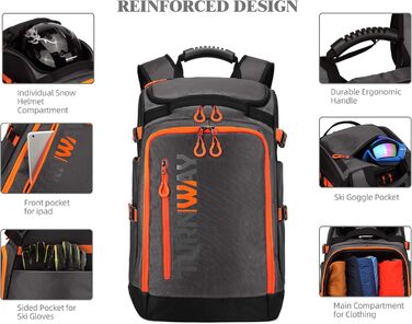 Сумка для сноуборду/лиж TurnWay | Для зберігання та транспортування спорядження, куртки, шолома, маски, рукавиць та аксесуарів. Колір: сіро-помаранчевий