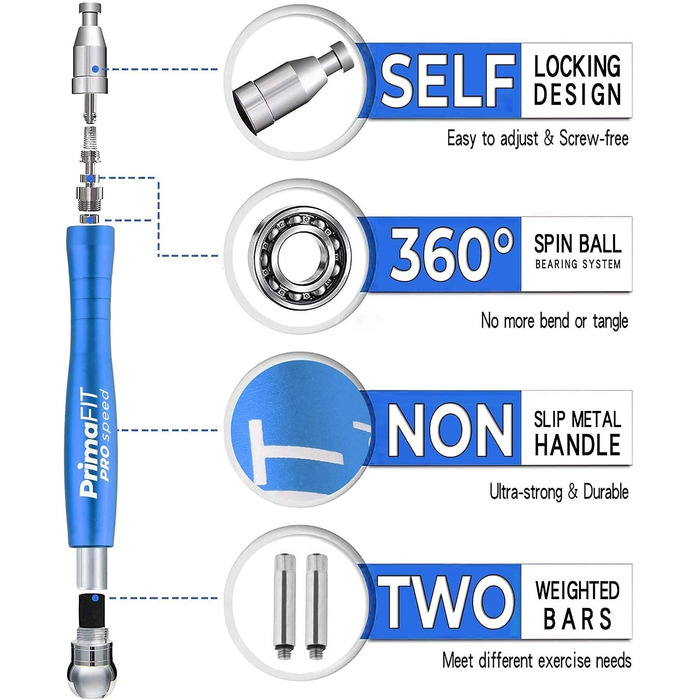 Скакалка PrimaFIT для дорослих: професійна, з регулюванням, з вагою, 3м, з підшипниками, антиковзні ручки, для боксу, MMA, CrossFit, з мішком.