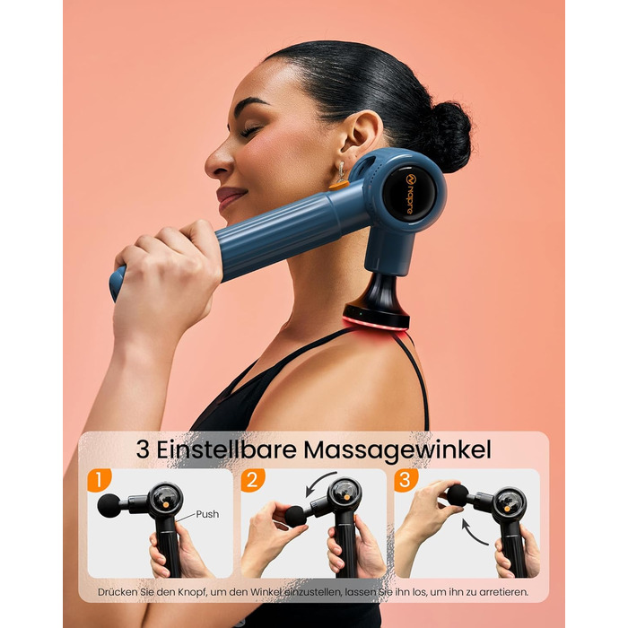 Масажний пістолет Napre з підігрівом та червоною світлотерапією для м'язів спини та шиї, з подовжувальною ручкою та 3 кутами нахилу