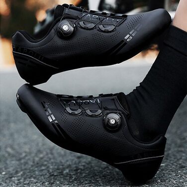 Велотуфлі для жінок та чоловіків, шосейні велотуфлі з клітами, унісекс SPD, для гірського та шосейного велосипедів, сумісні з велотренажерами, для їзди в приміщенні та на вулиці, розміри 36-47 EU, 40 EU, чорні