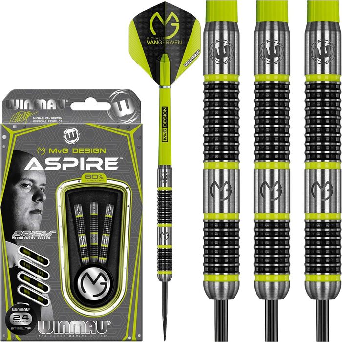 Дротики WINMAU Michael Van Gerwen MvG Aspire 24 г, вольфрамові, стальні наконечники, з призматичними крилами та нейлоновими держателями