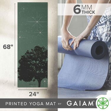 Йогамат Gaiam Premium 6 мм з принтом, товста, нековзна, для йоги, пілатесу та фітнесу (172 x 61 x 6 мм)