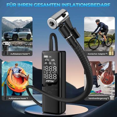 AGPTEK електричний насос-компресор 150PSI 75000mAh 12В з LCD-дисплеєм, LED-підсвіткою, для шин авто, велосипедів, мотоциклів і м'ячів