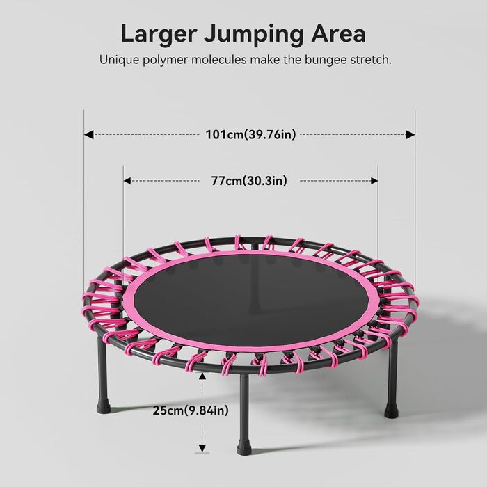 Міні-батут для дорослих 101,6 см, без поручнів, рожевий. Ідеальний для фітнесу вдома та на вулиці