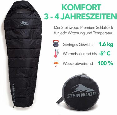 Спальний мішок Steinwood Premium, з'єдний, 210 см, 3-4 сезони, антрацит, двостороння блискавка