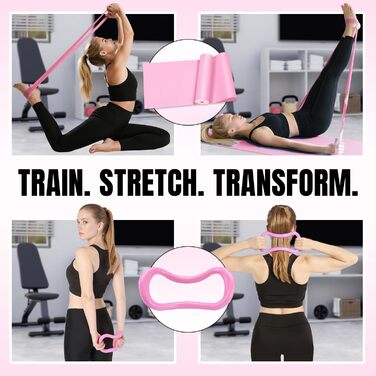 Набір для пілатесу Aischens: кільце Magic Circle, м'яч, гумки для фітнесу, рожевий