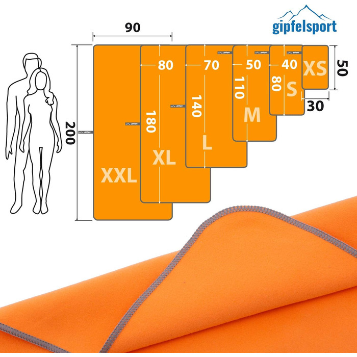 Рушник мікрофібра Gipfelsport пляжний, спортивний, швидковисихаючий 200x90 см (Оранжевий, 3 шт., розмір M)