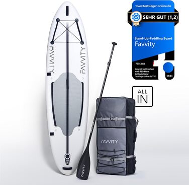 Надувна SUP-дошка FAVVITY Polarweiß, ультралегка, напівкарбон, до 150 кг, комплект для веслування стоячи, 7 років гарантії, універсальна для всіх
