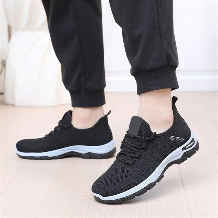 Чоловічі кросівки для активного відпочинку та спорту: бігові, фітнес, ходьби, чорні та білі, розмір 42 EU, ортопедичні, дихаючі, з широкою колодкой