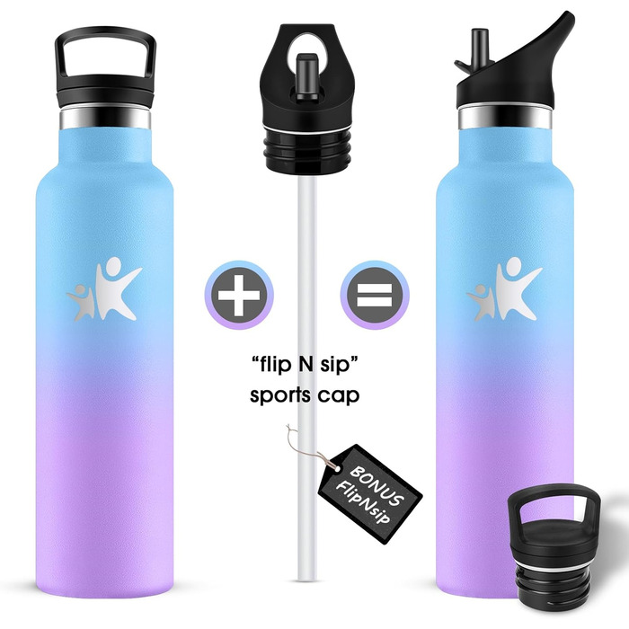 Термос-пляшка KollyKolla 750 мл, для води та газованих напоїв, з трубочкою, без BPA, з подвійними стінками, ізольована, для школи, подорожей, кемпінгу, блакитний + темно-синій