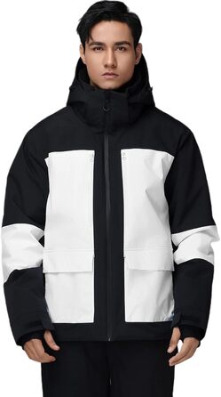 Комплект гірськолижний чоловічий HOTIAN: куртка та штани, водонепроникний, дихаючий, знімний капюшон, для сноуборду та гірськолижного спорту (S, BK+WT)