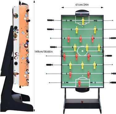 OYE 4FT 8-в-1 Складаний багатофункціональний ігровий стіл - пінг-понг, хокей на повітрі, більярд, настільний футбол, MDF