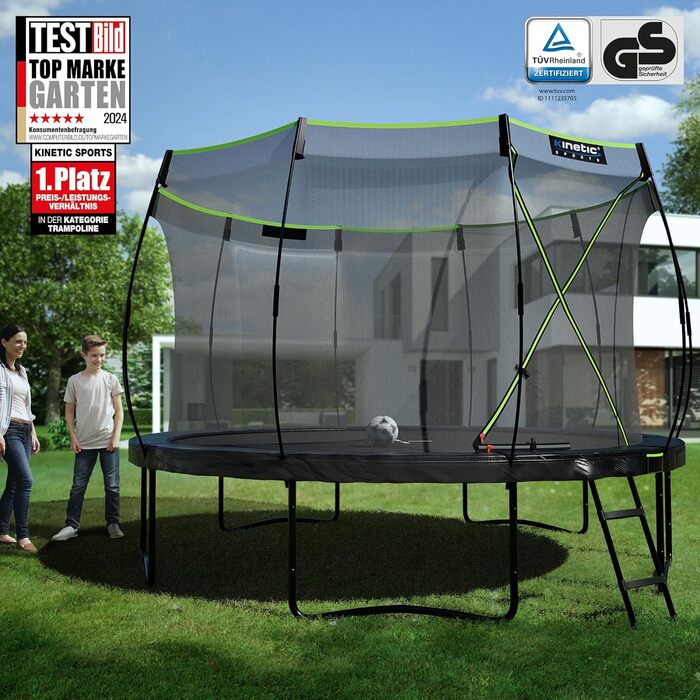 Кінь-стрибун KINETIC SPORTS Ultimate Pro Ø 244/305/366/427 см – сертифікат TÜV Rheinland GS, з драбиною, скловолоконна сітка, для саду, дизайн 