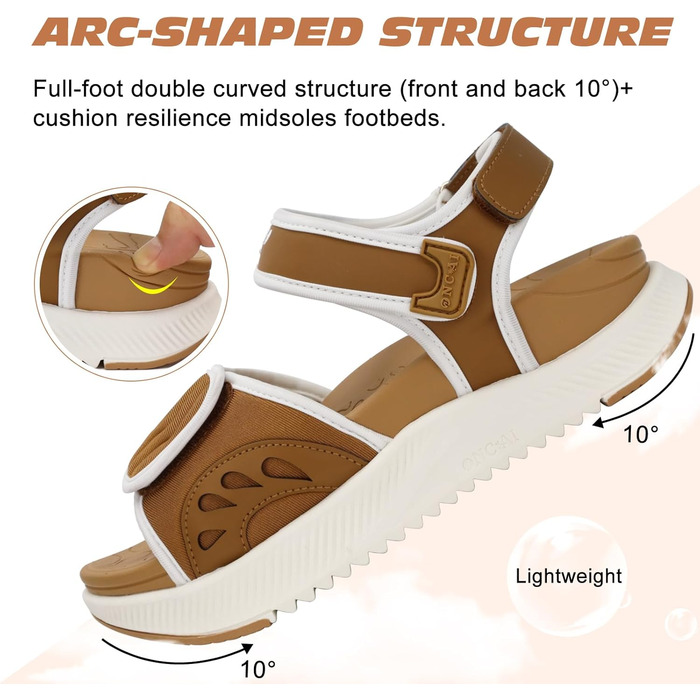 Сндалі жіночі ONCAI Wander з ортопедичною устілкою, підтримка зводу стопи, для плантарного фасциїту, хакі-білі (38.5 EU)