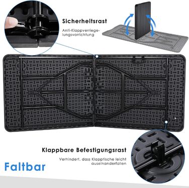 Складний садовий стіл LIFERUN 180x75 см, дерев'яний вигляд, до 150 кг, для тераси, балкона, кемпінгу, сірого кольору