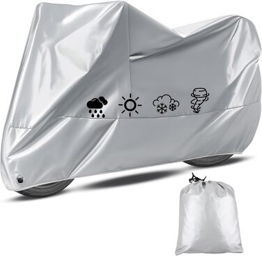 Водонепроникний захисний чохол для мотоцикла Motorrad Abdeckplane 210D, UV-стійкий, зимовий, для скутера/ролера/мопеда (245x105x125 см, сріблястий)