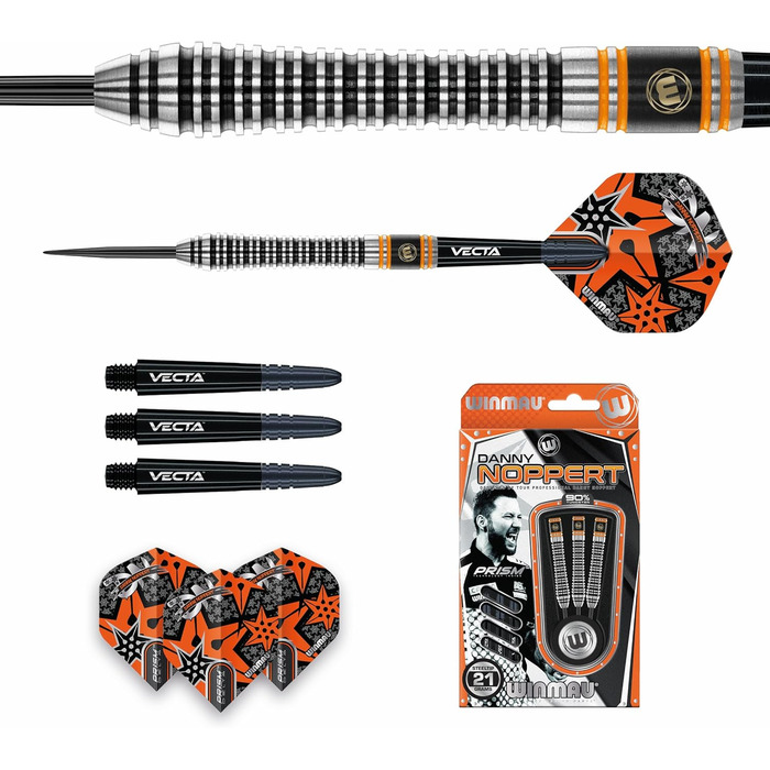Професійний набір дартс WINMAU Danny Noppert Signature Edition 2.0, вольфрамові дротики 21 г з оперенням та стрижнями