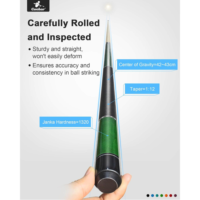 Кю-бар Pool-Queues: кий для більярду, 147 см, для дорослих, 2 частини, ручка з екошкіри, різні кольори (7 кольорів), вага 510-595 г