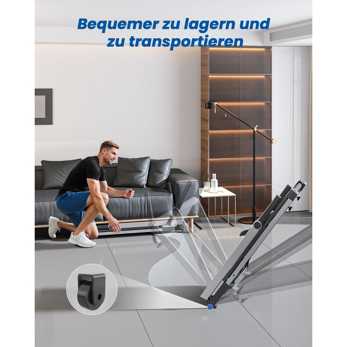 Складне бігове доріжки для дому Klappbar 16 km/h, Walking Pad Foldable з нахилом 6%, бігове доріжки 158 KG велика площа бігу 112 * 42cm, бігове доріжки тихе для дому та офісу (Срібно-Чорний)