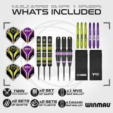 Дротики WINMAU Michael Van Gerwen vs Simon Whitlock, набір із 2-х, 22 г, сталевий наконечник, латунь, з оперенням та шaftами