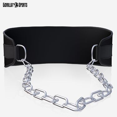 Гірчичний пояс для підтягувань GORILLA SPORTS® зі сталевим ланцюгом та 2 карабінами, до 100 кг, нейлон, чорний - для важкої атлетики та тренувань