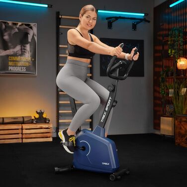 Велотренажер магнітний TREX SPORT TX-380MB RIGON: домашній фітнес-байк з LCD дисплеєм, пульсометром, 8 рівнями навантаження, до 120 кг (синій)