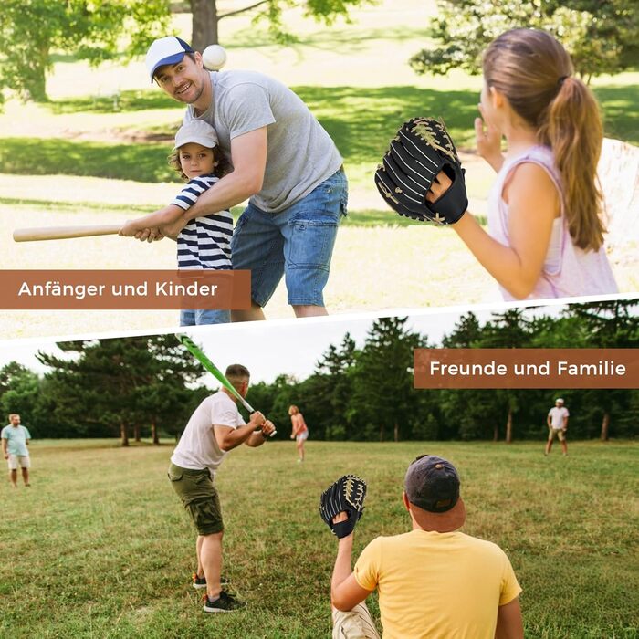 Рукавиця для бейсболу та софтболу з м'ячем, дитяча та доросла, з потовщеним матеріалом, для тренувань та змагань (Чорно-коричнева, 11.5 дюймів)