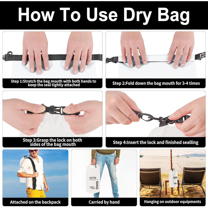 Водонепроникна сумка Uncle Paul 2L - мішки для зберігання, 5L (1.1 гал), білі