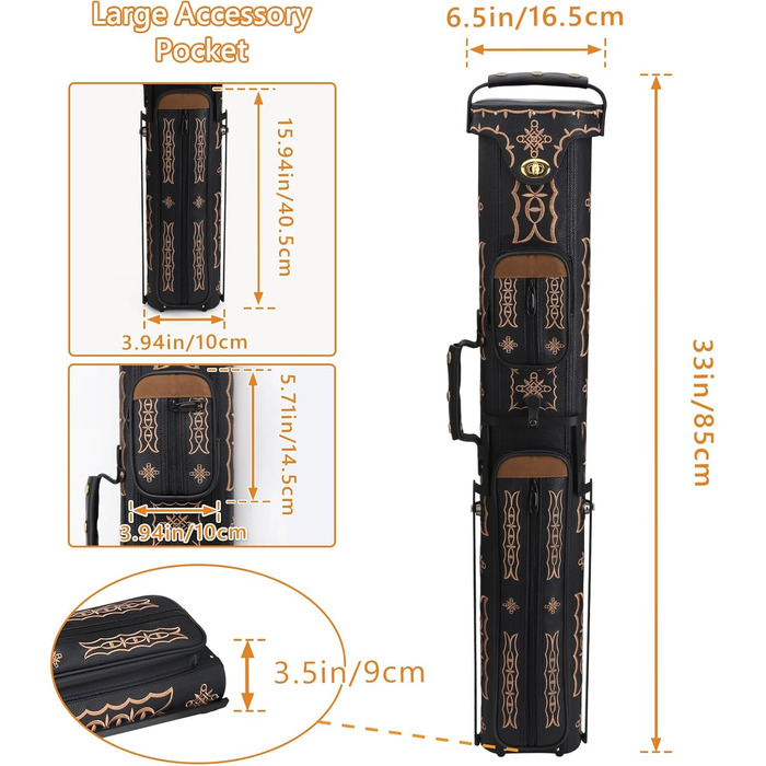 Чохол для бильярдних київ Schwarze Stickerei: на 2 кийки (butt) та 4 шахти (shaft). Жорсткий, зі стійкою. Аксесуари для більярду.