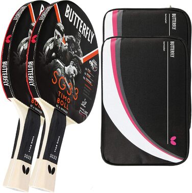 Настільний тенісний набір Butterfly Timo Boll SG33: ракетка для хобі та амбітних гравців, ITTF-сертифіковане покриття Addoy, ергономічна ручка Smart.Grip, 2 чохли DC2, додаткова ракетка