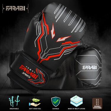 Боксерські рукавички Farabi для дітей (6oz) - чорні. Ідеальні для MMA, Муай Тай та тренувань. Розмір: 5-10 років