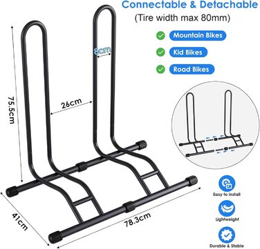 Підставка для велосипеда TLGREEN на підлогу, 2 шт., знімний тримач для заднього колеса, сумісна з велосипедами 20-28 дюймів, для MTB, шосе, гірського велосипеда, чорний