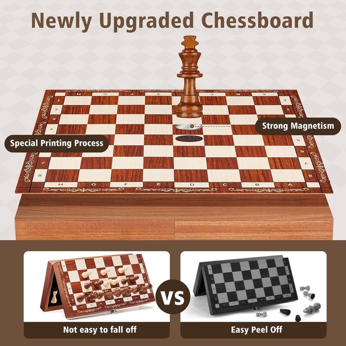 Магнітний шаховий набір Mystooy з дерева, складаний, для подорожей, дитячий та дорослий, 29x29 см