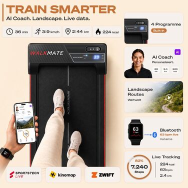 Бігова доріжка Sportstech WalkMate для дому та офісу з нахилом до 5%, швидкість 1-6 км/год, компактна, до 120 кг