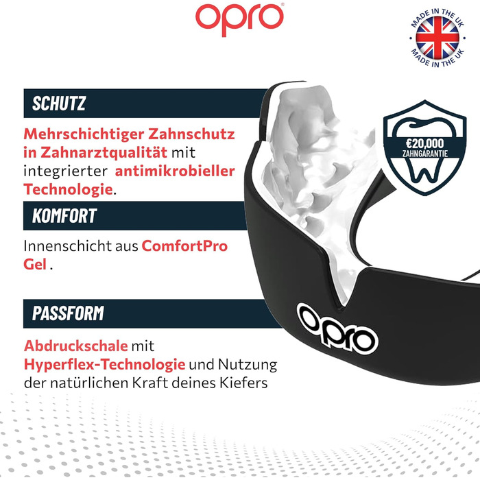 Захист для зубів OPRO - Капа для боксу, MMA, єдиноборств, регбі та хокею. Підходить для дорослих та дітей. Регульована, стоматологічного рівня. Чорний/Білий. Вік 10+