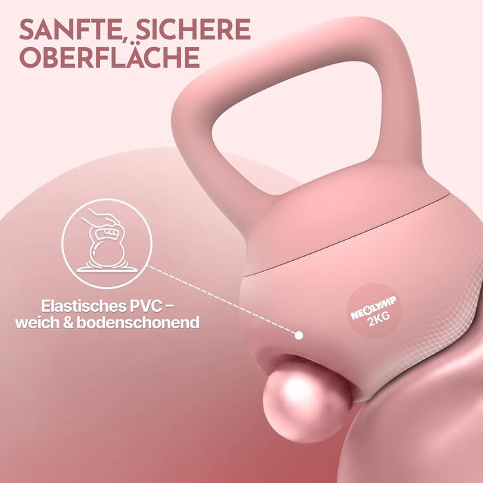 NEOLYMP Soft Kettlebell: м'яка гантеля для дому з регулюванням ваги 2-12 кг (рожева). Безшумна, з амортизацією, з зручною ручкою для фітнесу.