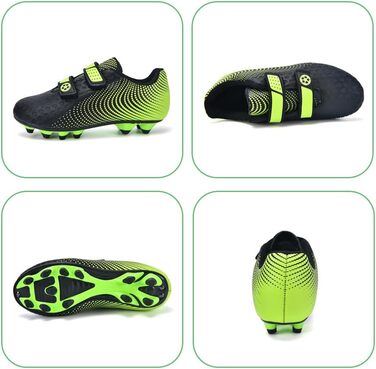 Дитячі футбольні бутси для хлопчиків та дівчаток, футбольні черевики з шипами для твердого поля, дитячі спортивні черевики для тренувань та занять на відкритому повітрі, дихаючі, антиковзкі, унісекс, розмір 28-37 (37 EU, Зелений)