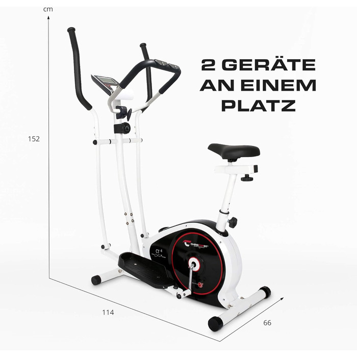 Ергометр Christopeit Crosstrainer CT 4 – 2-в-1 тренажер для ходьби та бігу з магнітною системою опору 7 кг, 8 рівнів навантаження, LCD-дисплей, датчики пульсу та підставка для планшета – для щадного впливу на суглоби (з килимком)