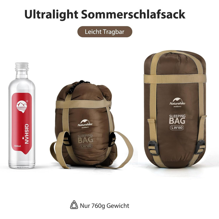 Спальний мішок Naturehike Deckenschlafsack - для туризму та кемпінгу, 7°C, легкий, підлітковий та дорослий (LW180-Braun)
