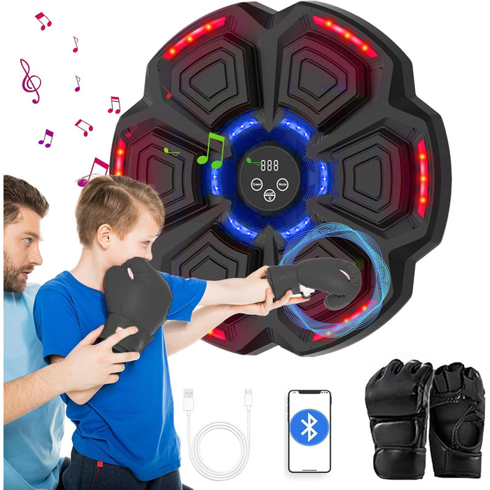 Музичний бокс-машина ZXTWTOY з LED, настінна, з боксерськими рукавицями, 9 режимів швидкості, Bluetooth, електронна, подарунок для дорослих