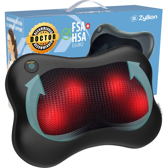 Масажер для спини та шиї Zyllion Shiatsu 3D – глибокий масаж м'язів для дому та авто (кабельне підключення, чорний)