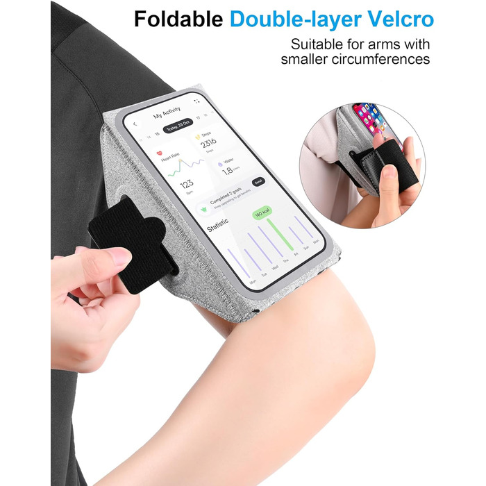 Спортивний браслет для телефону: підставка для бігу, кишенька для навушників, сумісний з iPhone 17/16/15/14/13 Pro Max, Galaxy S25/S24/S23 Ultra (до 6.9 дюймів, світло-сірий)